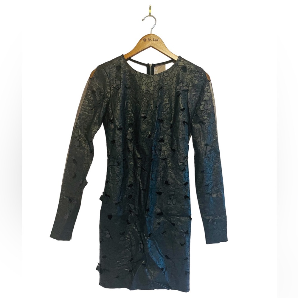 Floral Cut Out Leather Dress W/Sheer Back